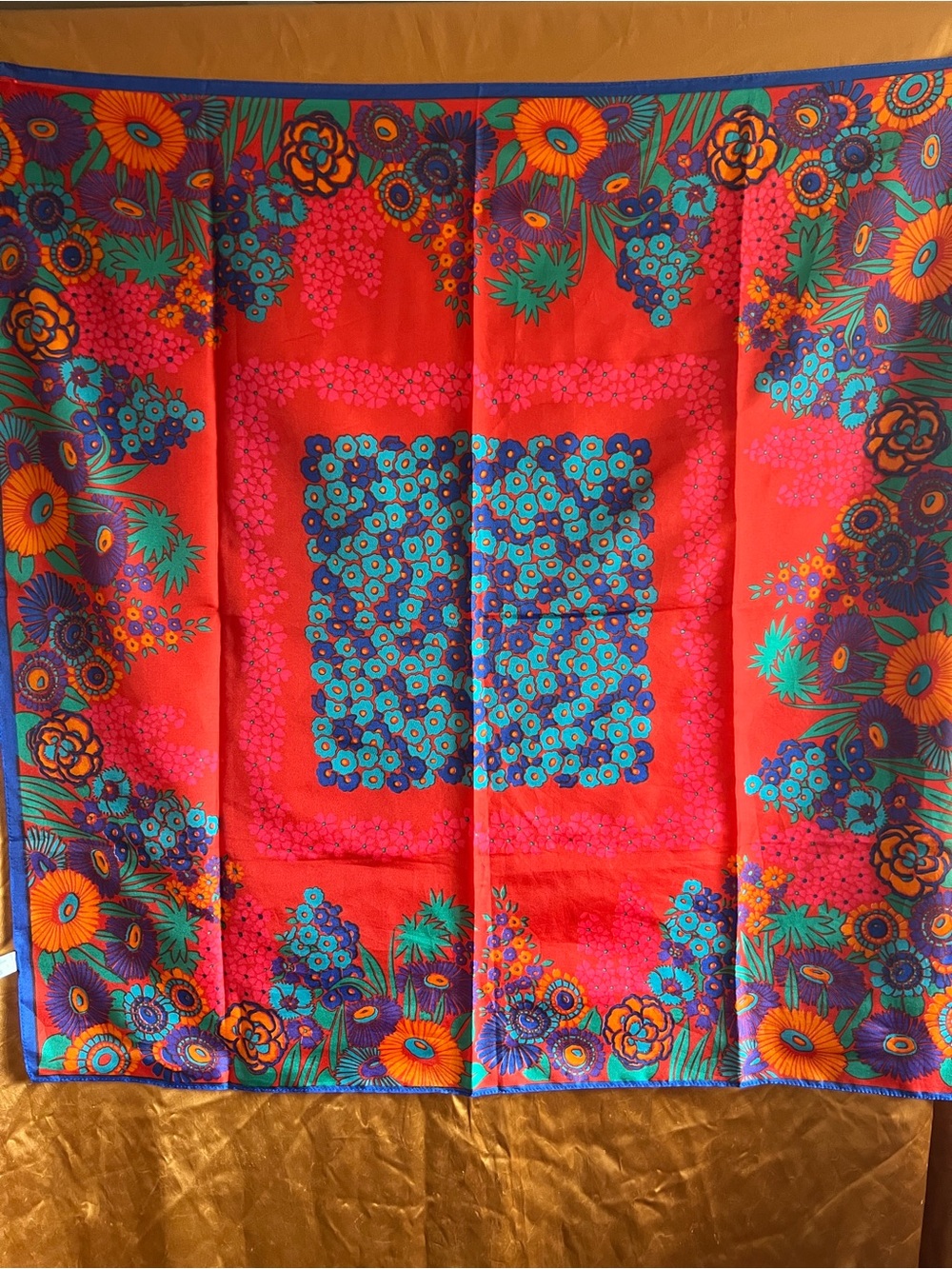 Vintage Vibrant Red Floral Large Poly Scarf